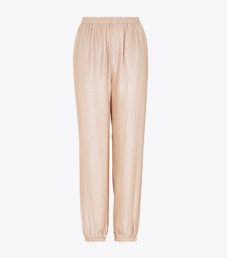 Tory Burch designer bottoms Lurex Elastic-Waist Pant in Champagne Lurex front