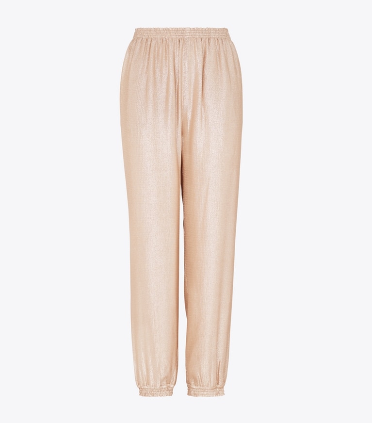 Tory Burch designer bottoms Lurex Elastic-Waist Pant in Champagne Lurex front