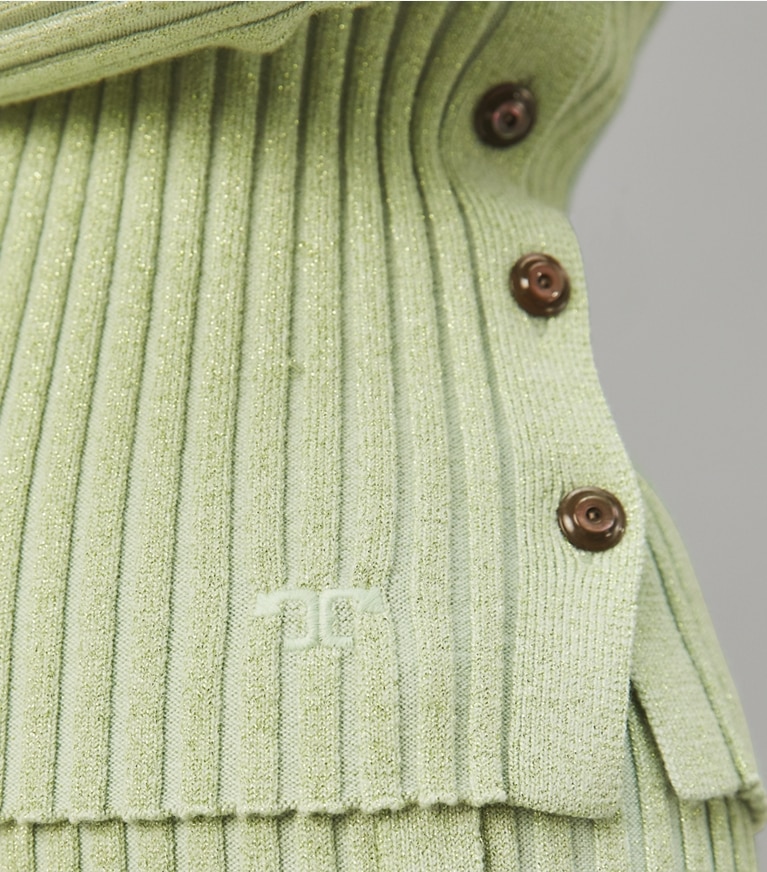 Tory Burch designer sweaters Lurex Stripe Crewneck in Clear Mint front
