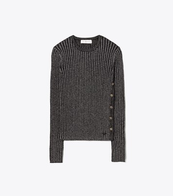 Rib-knit lurex yarn sweater, light gold