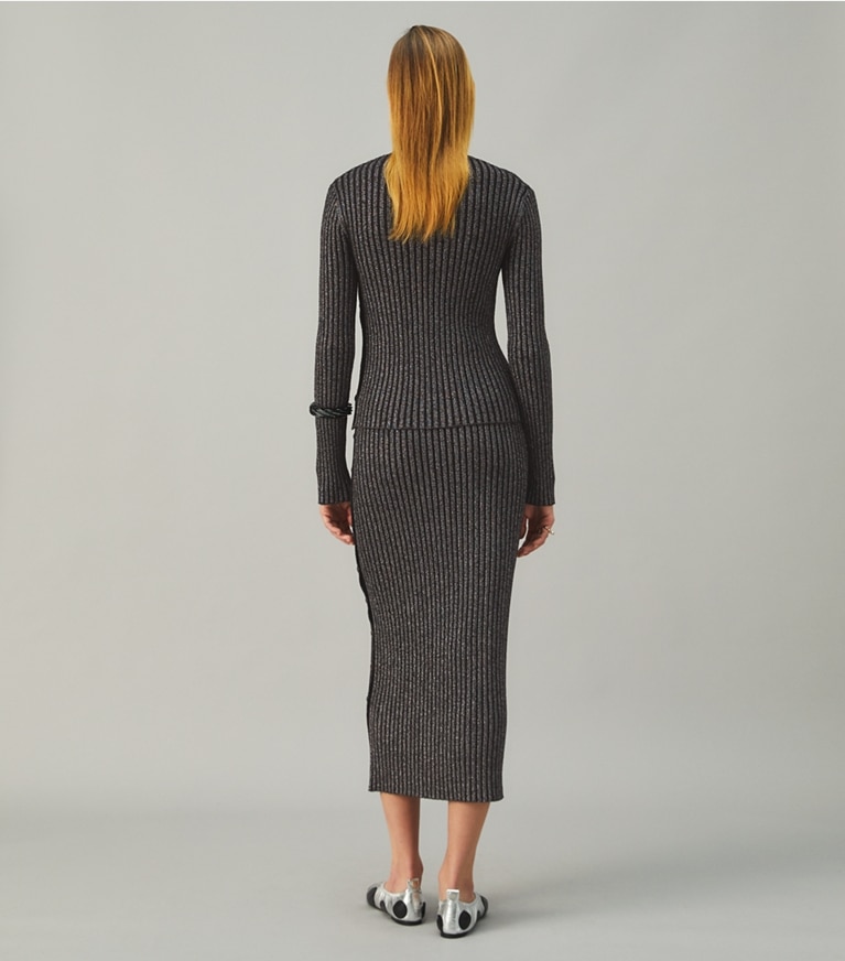 Tory Burch designer bottoms Lurex Stripe Knit Skirt in Black front