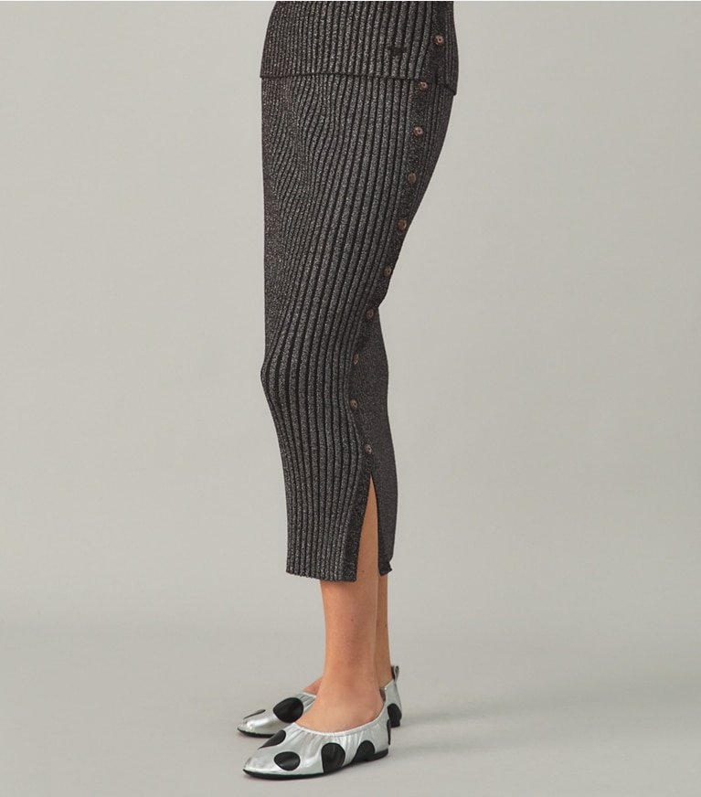 Tory Burch designer bottoms Lurex Stripe Knit Skirt in Black front