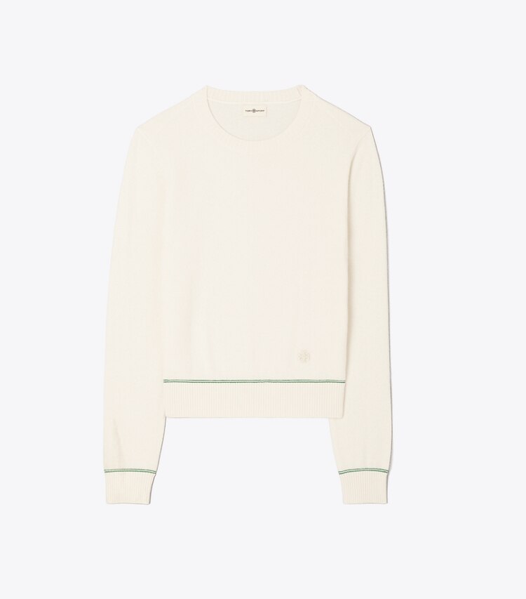 Tory Sport designer sweaters Luxe Cashmere Tipped Sweater in NEW IVORY front