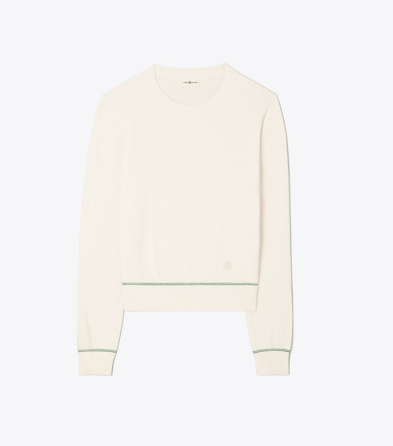 Tory Sport designer sweaters Luxe Cashmere Tipped Sweater in NEW IVORY front