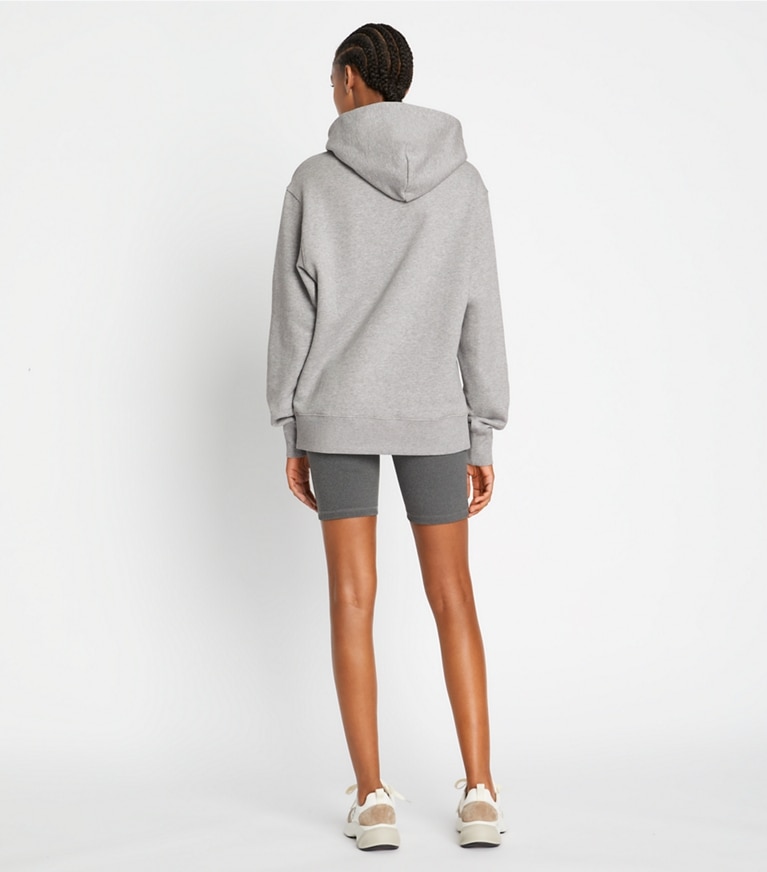 Tory Sport designer sweaters Mélange French Terry Hoodie in Medium Grey Heather front