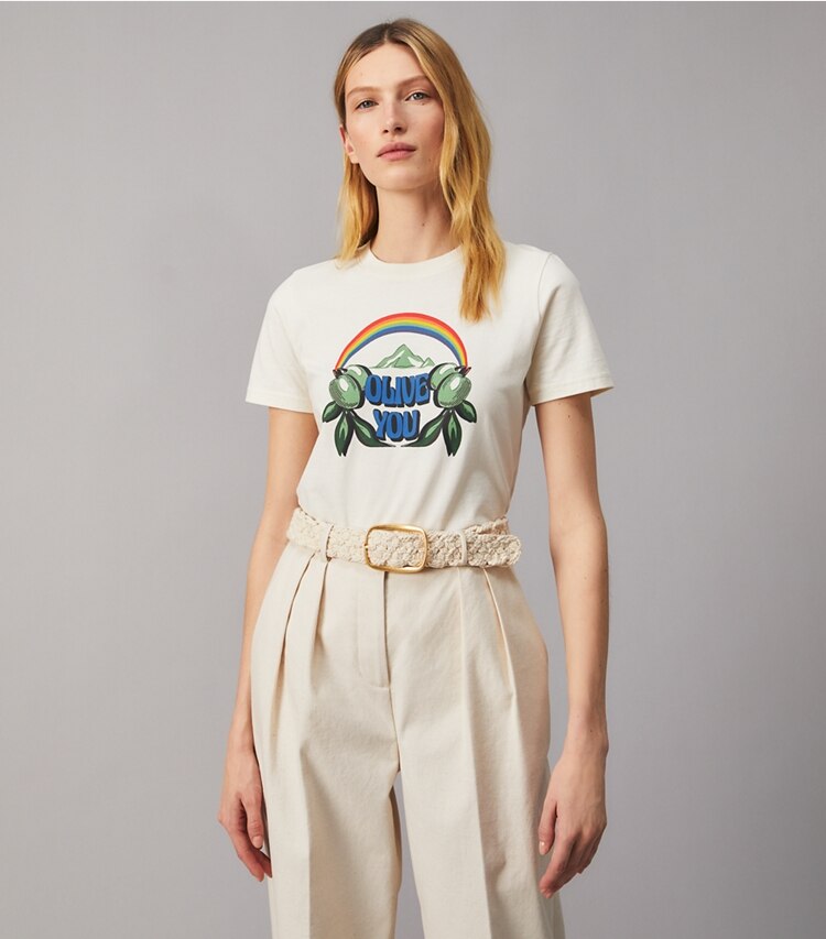 Tory Burch designer belts Macramé Logo Belt in Natural accessory on model