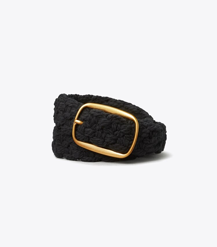 Tory Burch designer belts Macramé Logo Belt in Black front