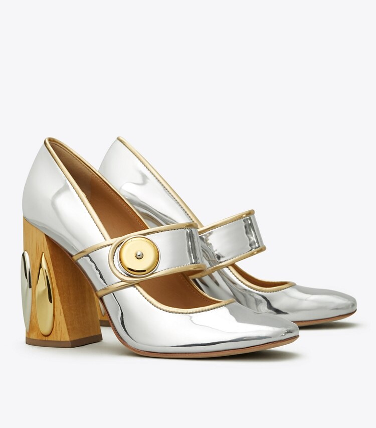 Tory Burch designer heels Madison Mary-Jane Pump in Silver/Gold angle