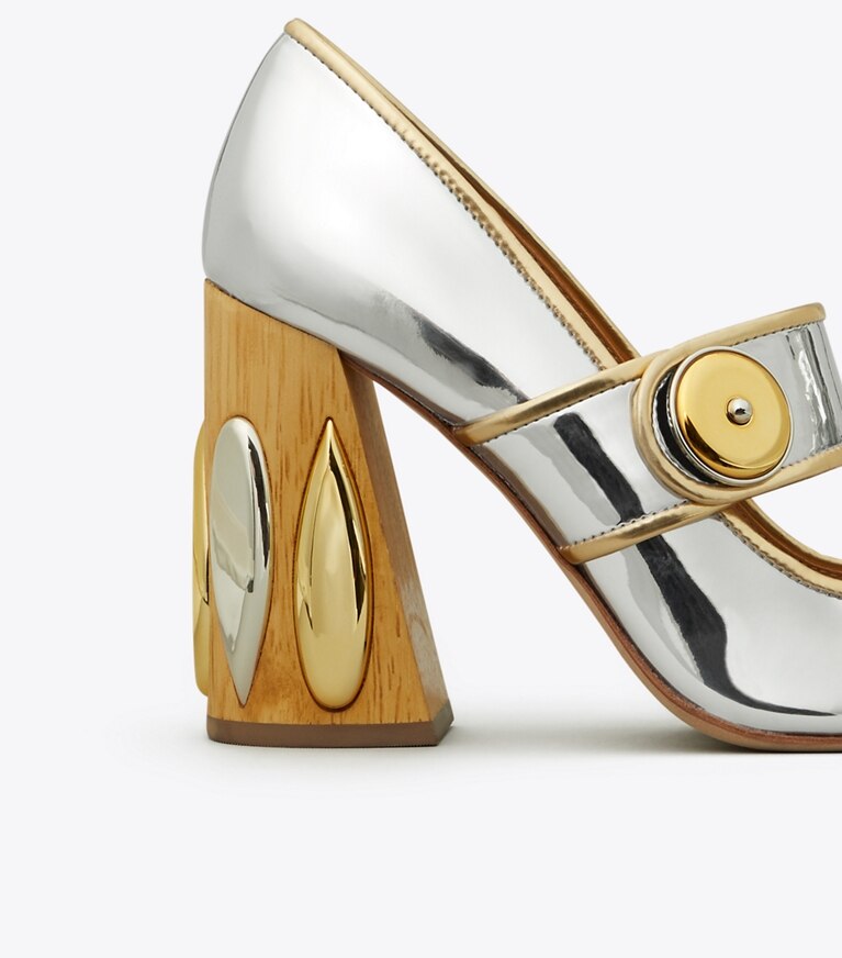 Tory Burch designer heels Madison Mary-Jane Pump in Silver/Gold angle