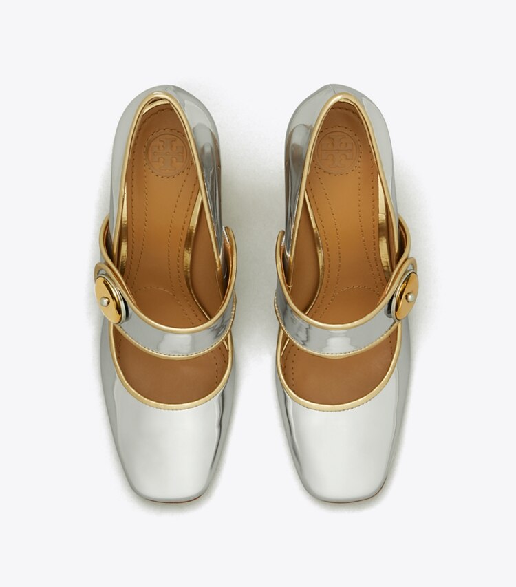 Tory Burch designer heels Madison Mary-Jane Pump in Silver/Gold overhead
