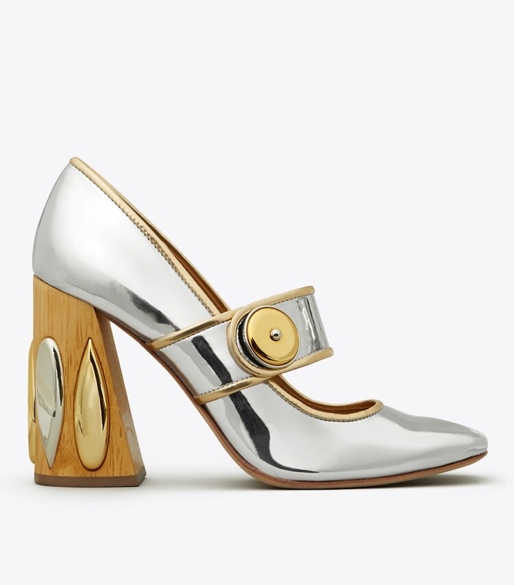 Tory Burch designer heels Madison Mary-Jane Pump in Silver/Gold side