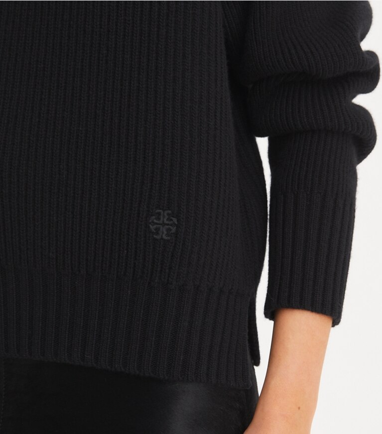Tory Sport designer maglioni Maglia a collo alto in lana in Black front