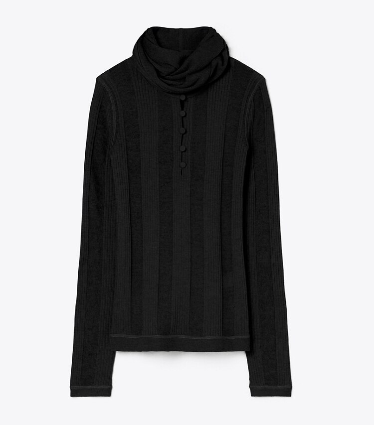 Tory Burch designer maglioni Maglia a coste sottili con allacciatura frontale in Black front