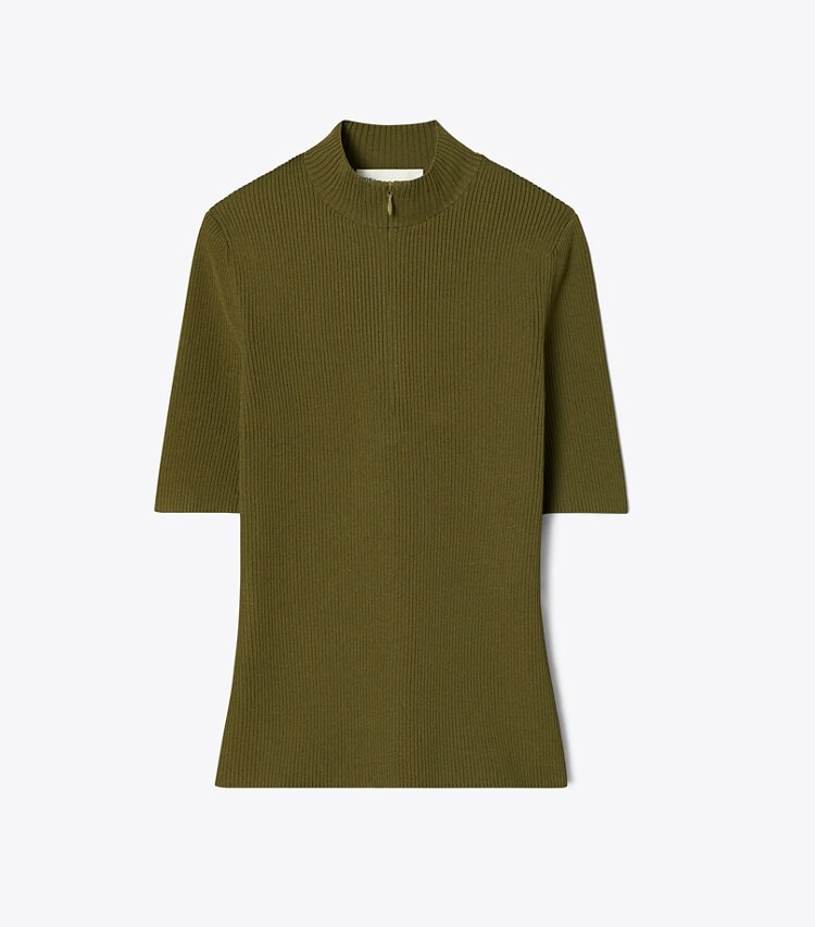 Tory Burch designer maglioni Maglia a girocollo con mezza zip in Dark Oliva front
