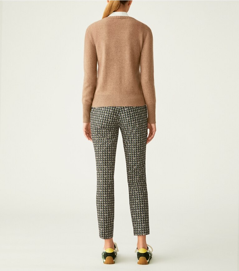 Tory Sport designer maglioni Maglia a girocollo in cashmere con logo in Natural Heather front