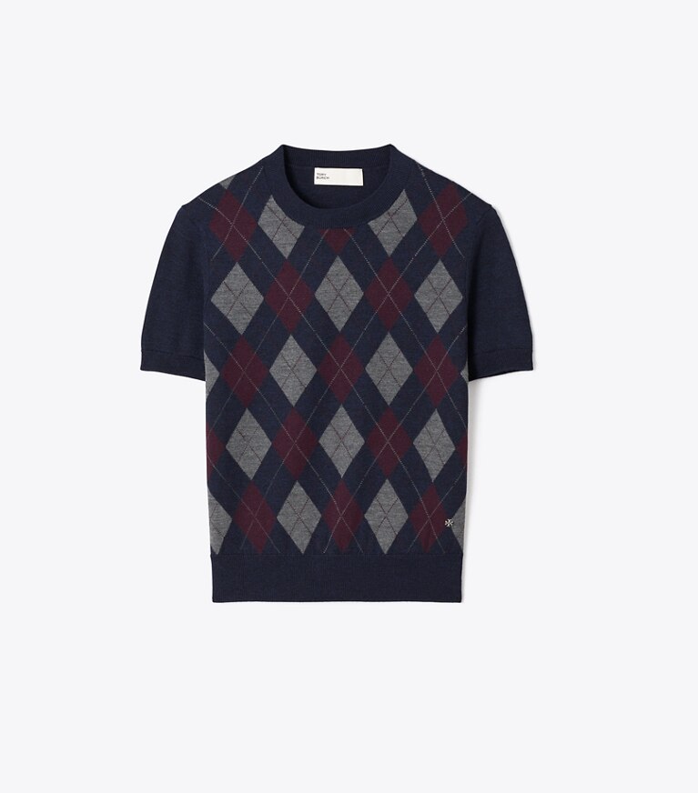 Tory Burch designer maglioni Maglia a rombi in lana merino in Navy Argyle front
