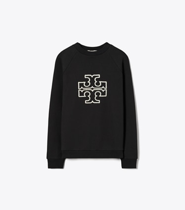 Tory Burch designer maglioni Maglia girocollo in merino e spugna di cotone con maniche raglan in Black front