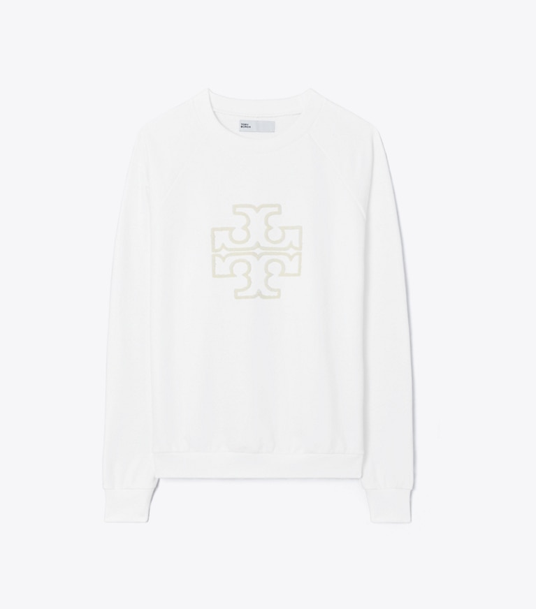 Tory Burch designer maglioni Maglia girocollo in merino e spugna di cotone con maniche raglan in Snow White front