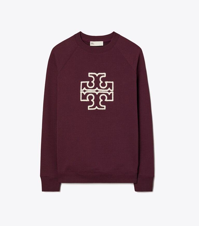 Tory Burch designer maglioni Maglia girocollo in merino e spugna di cotone con maniche raglan in Dark Merlot front