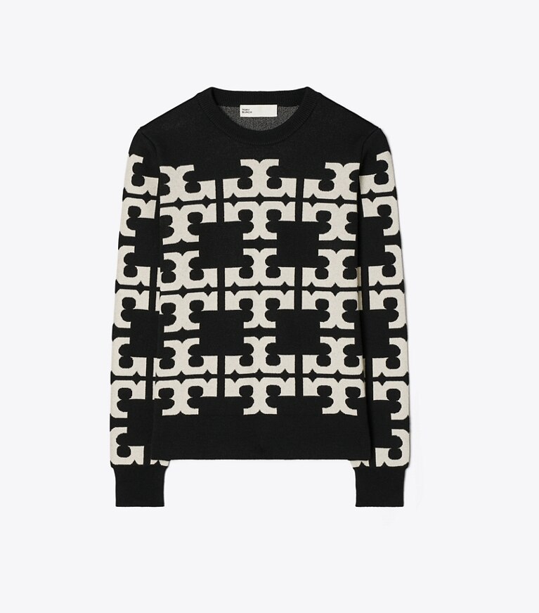Tory Sport designer maglioni Maglia in lana con logo in Black T Logo Allover front