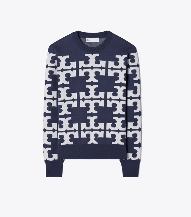 Tory Sport designer maglioni Maglia in lana con logo in Grey Thunder / NEW IVORY front