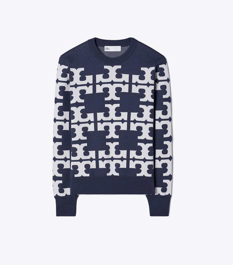 Tory Sport designer maglioni Maglia in lana con logo in Grey Thunder / NEW IVORY front