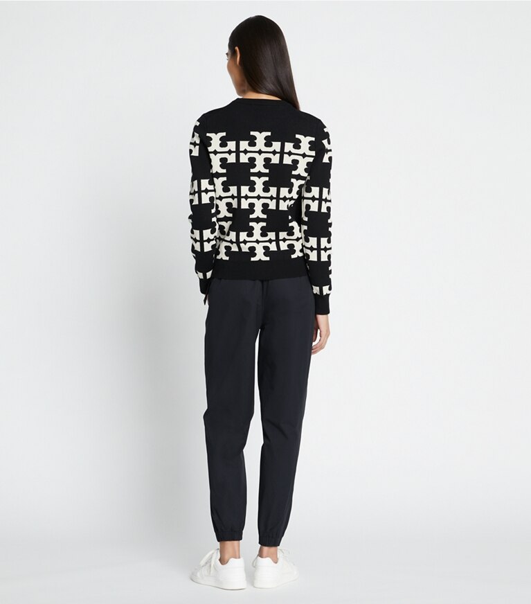 Tory Sport designer maglioni Maglia in lana con logo in Black T Logo Allover front