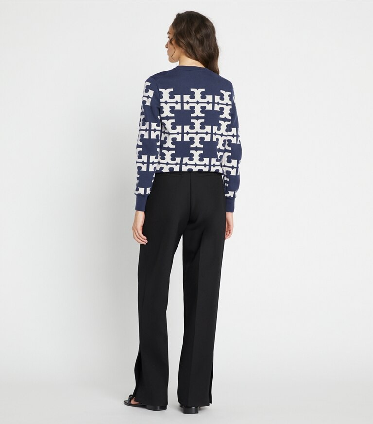 Tory Sport designer maglioni Maglia in lana con logo in Grey Thunder / NEW IVORY front