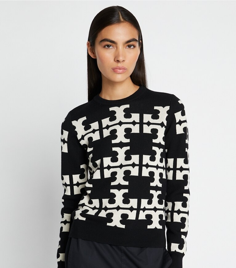 Tory Sport designer maglioni Maglia in lana con logo in Black T Logo Allover front