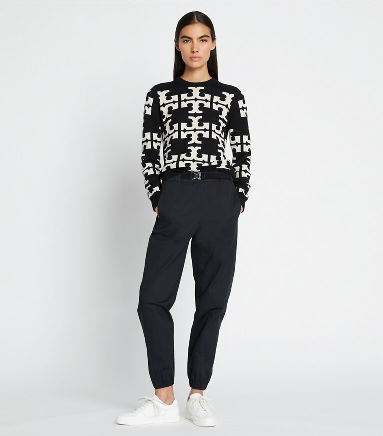 Tory Sport designer maglioni Maglia in lana con logo in Black T Logo Allover front