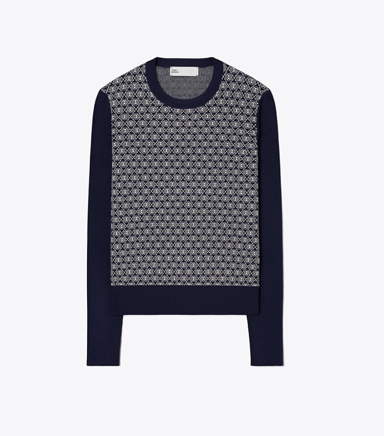 Tory Sport designer maglioni Maglia in tessuto tecnico T Monogram in Tory Navy T Mono Knit Small front