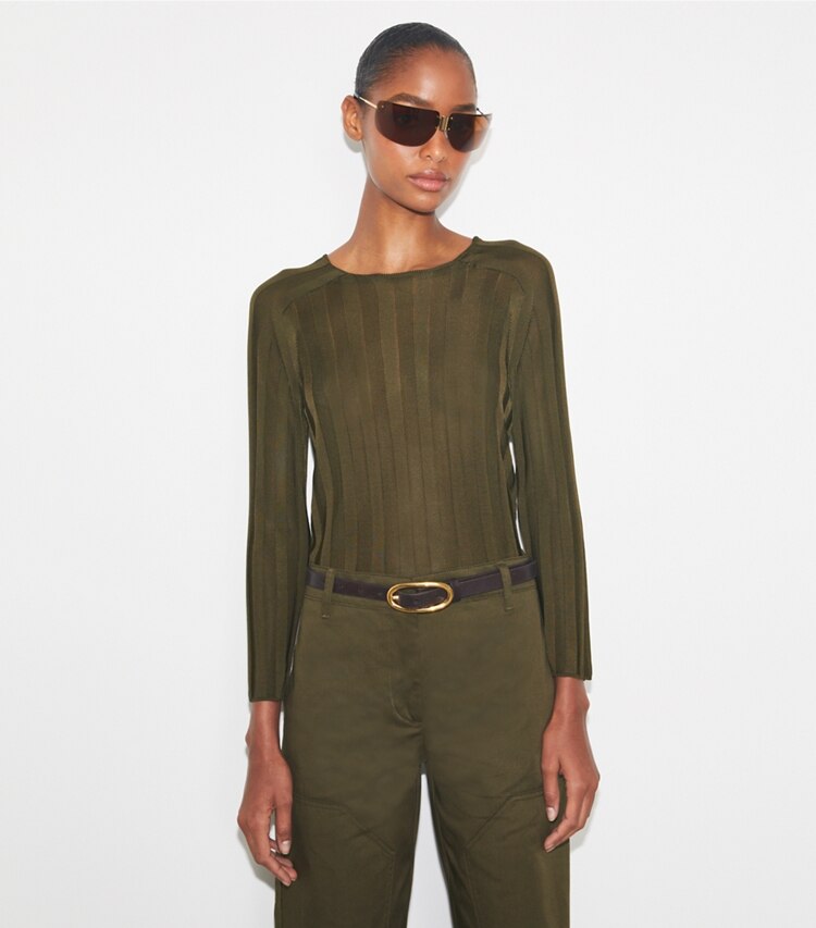 Tory Burch designer maglioni Maglia in viscosa in Chocolate Hazelnut on model detail