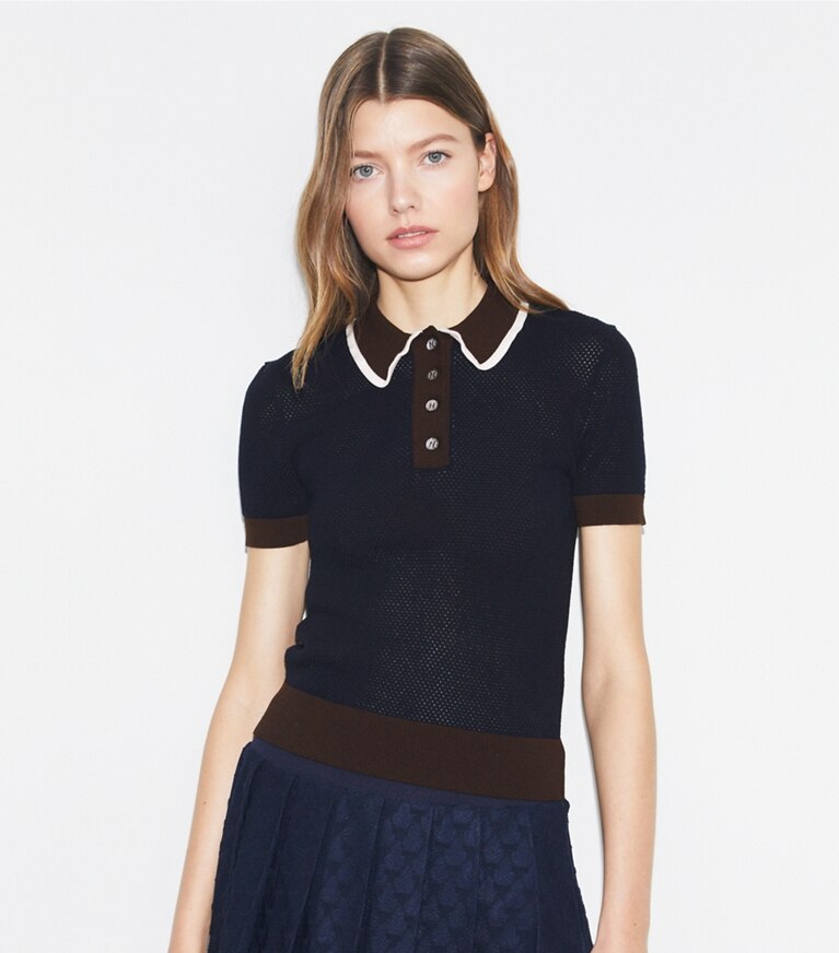 Tory Sport designer maglioni Maglia in viscosa traforata in Tory Navy front