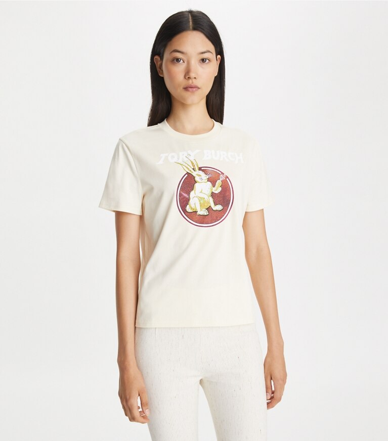 Tory Burch designer tops Maglietta in cotone Cheeky Rabbit in French Cream front