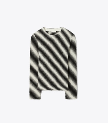Tory Burch designer maglioni Maglione di lana a righe in Ivory / Black front