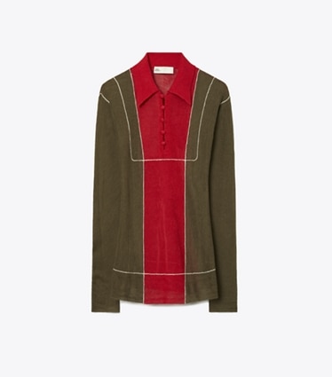 Tory Burch designer maglioni Maglione in lana color-block in Olive / Red front