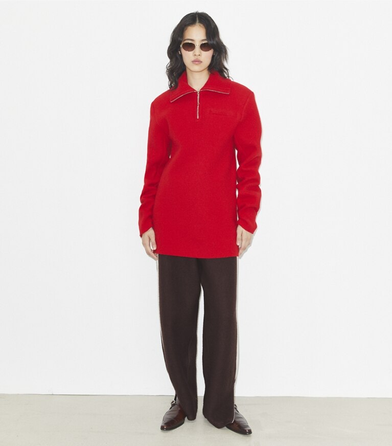 Tory Burch designer tops Maglione in lana con mezza zip in Royal Red front