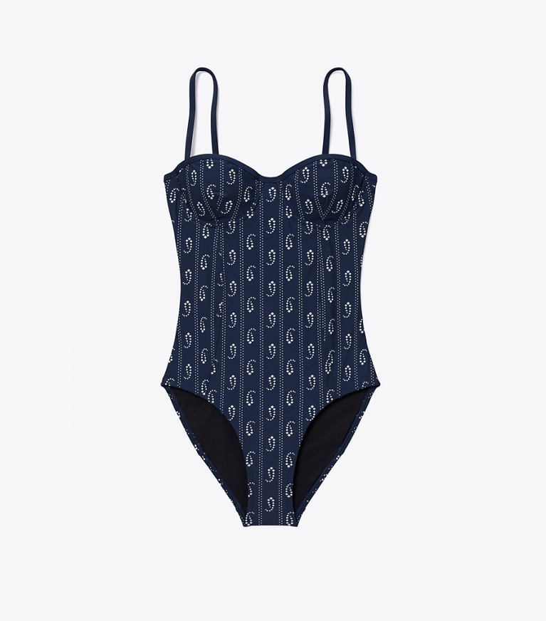 Tory Burch designer une pièce Maillot de bain à balconnet in Blue Paisley front