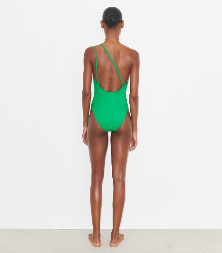 Tory Burch designer une pièce Maillot de bain asymétrique Clip in Spring Jade Paisley front