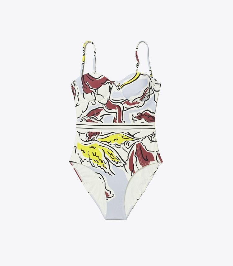 Tory Burch designer une pièce Maillot de bain balconnet dans Lilac Cherubs de face