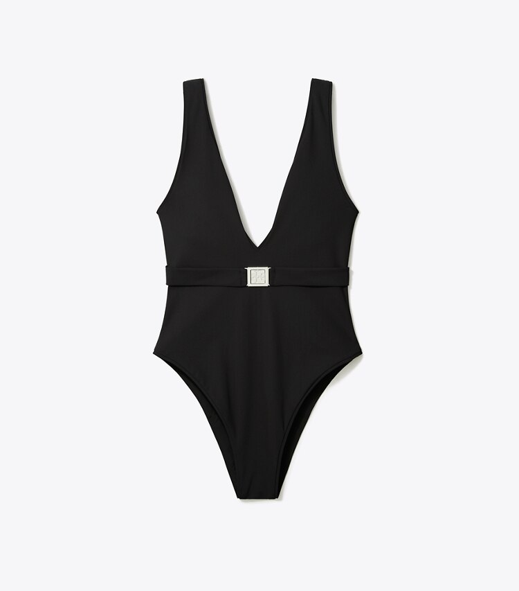 Tory Burch designer une pièce Maillot de bain ceinturé à logo in Black front