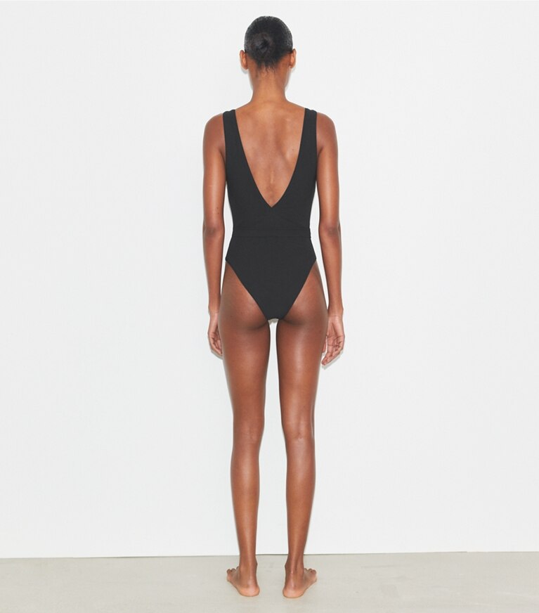 Tory Burch designer une pièce Maillot de bain ceinturé à logo in Black front