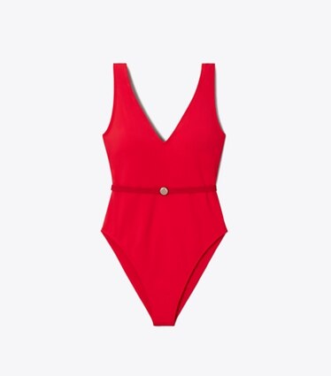 Tory Burch designer une pièce Maillot de bain ceinturé dans Bright Red de face