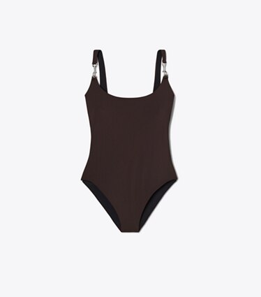 Tory Burch designer une pièce Maillot de bain débardeur Clip dans Dark Brown de face