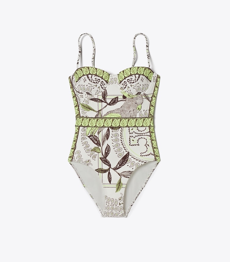 Tory Burch designer une pièce Maillot de bain imprimé in Mint Cockatoo front