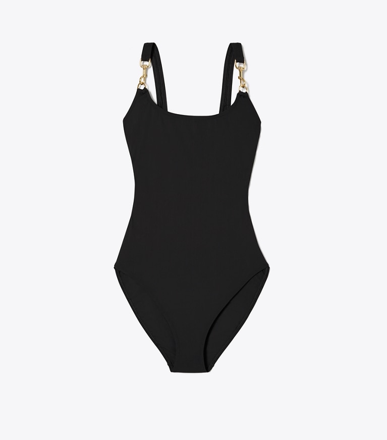 Tory Burch designer une pièce Maillot de bain une pièce à mousquetons in Black / Gold front