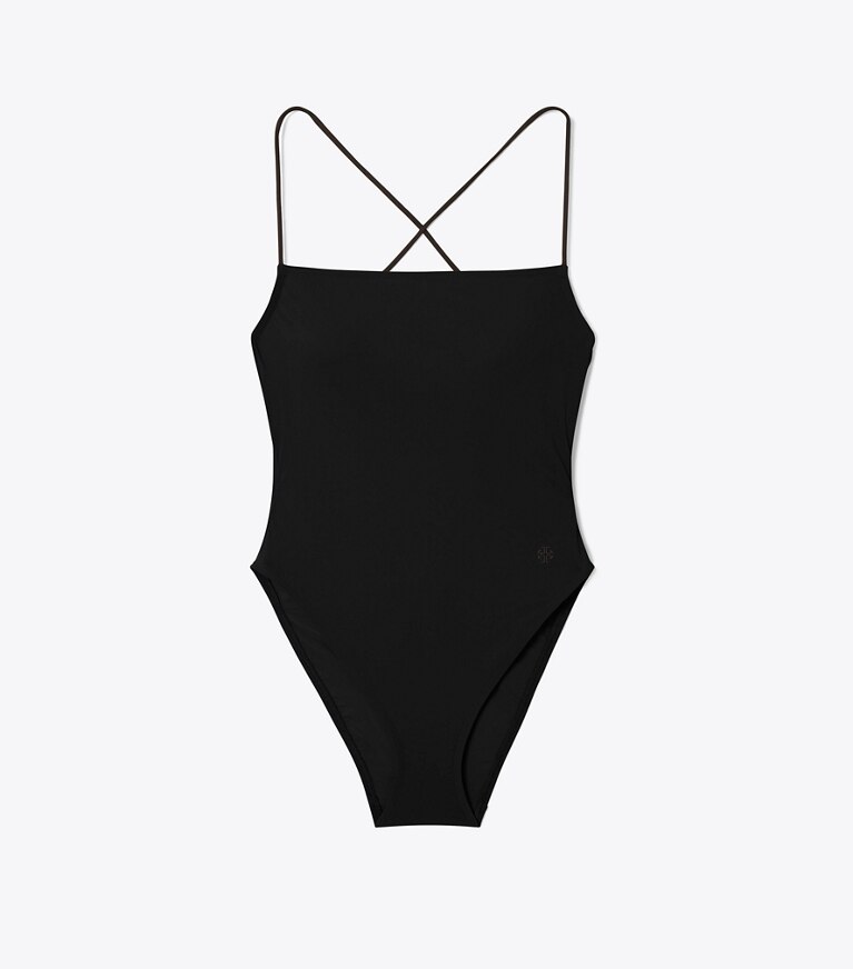 Tory Burch designer une pièce Maillot de bain une pièce uni noué au dos in Black front