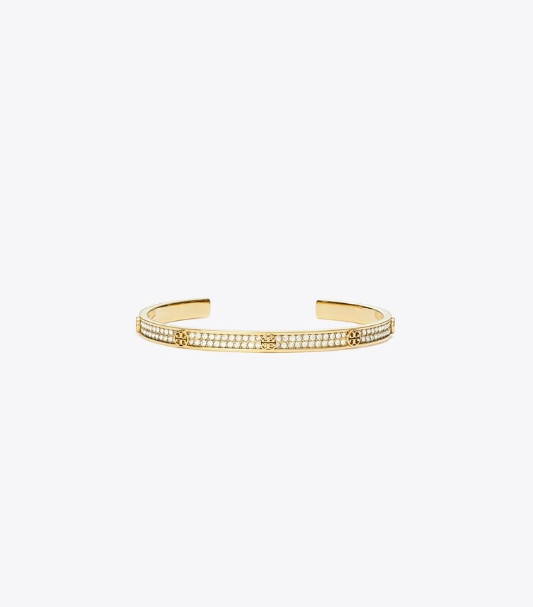 Tory Burch designer bracelets Manchette Icon Pavé dans Tory Gold / Crystal de face
