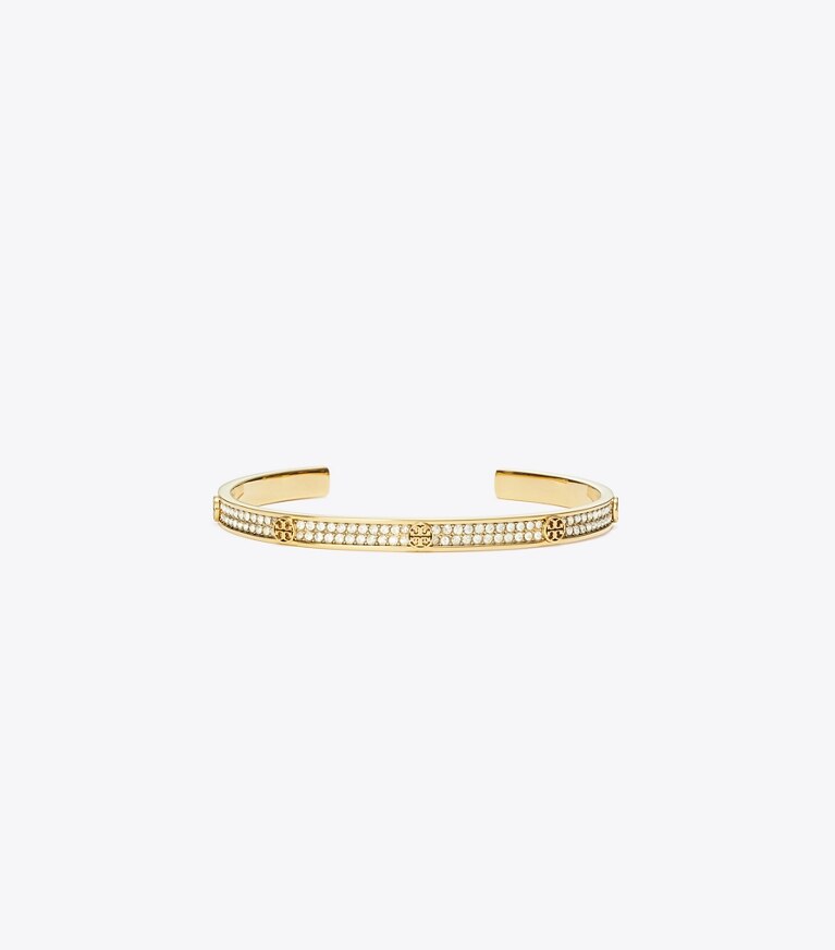 Tory Burch designer bracelets Manchette Icon Pavé dans Tory Gold / Crystal de face