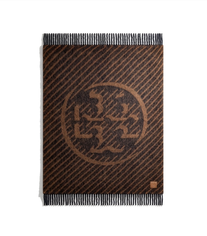 Manta de bouclé a rayas con logo